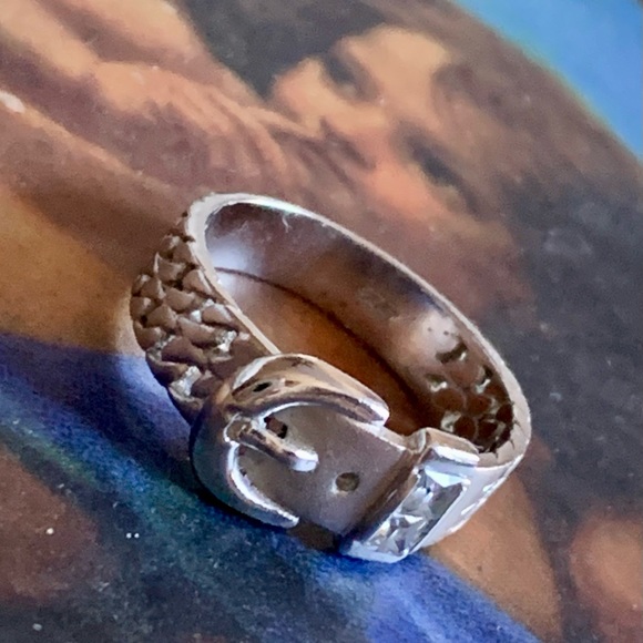 Sterling Silver Cubic Zirconium Belt Buckle Ring Woman’s Jewelry Size 7 - Picture 6 of 7